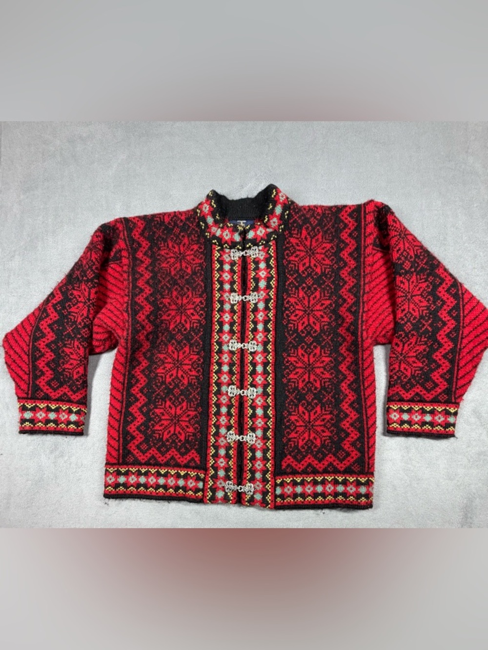 Skjaeveland Norwegian Wool Knit Cardigan - Red, Black *Please read description*